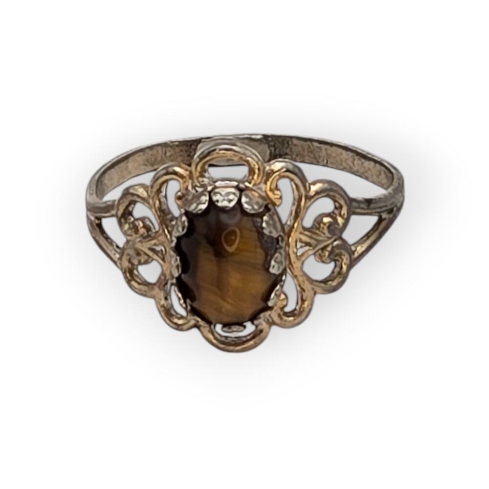 Filigree Tiger’s Eye Ring Size 7 Statement Ring Witchy Fairycore Romantic